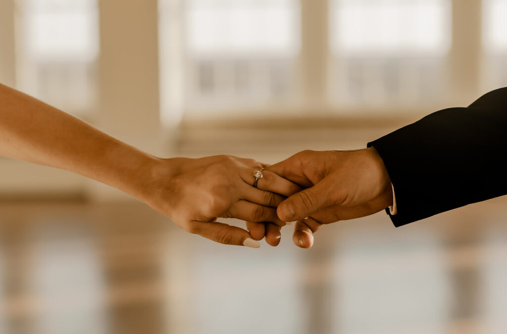 engagement photos in a ballroom 