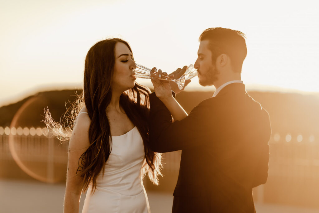 engagement photoshoot on rooftop of the crazy water hotel in mineral wells texas