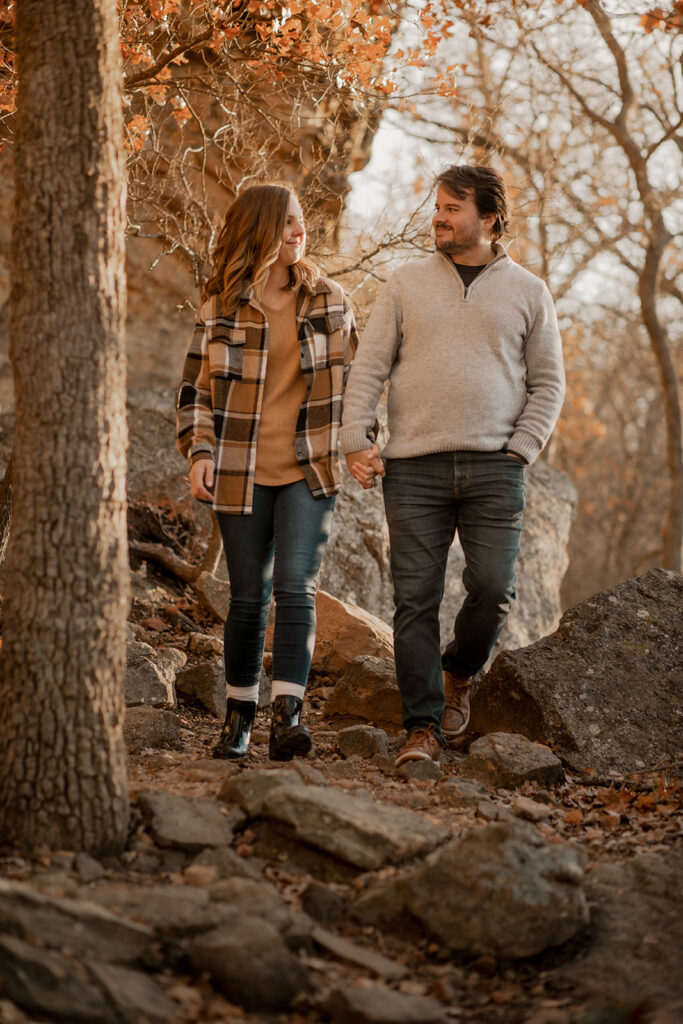 Hiking engagement photos at Mineral Wells State Park