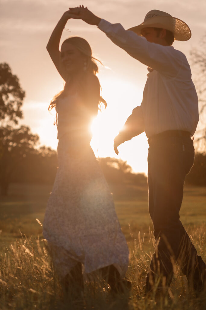 engagement session dancing in sun